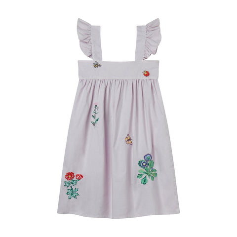 Ärmelloses Kleid mit Blumenstickerei in Violett