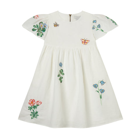 Kleid mit Blumenstickerei in Weiß