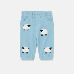 Baby Kordhose mit Schaf-Motiven in Hellblau